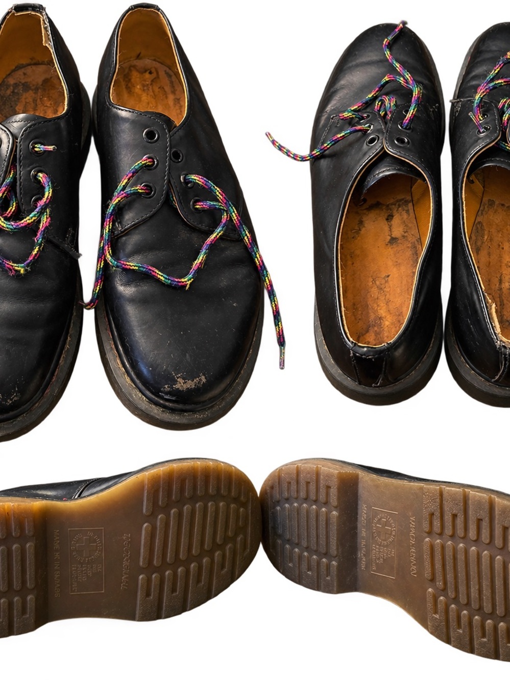 Dr. Martens Black Leather Derby Shoes with Multicolor Laces